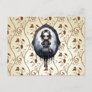 Postal Festiva Chica victoriano en Halloween con espejo vintage