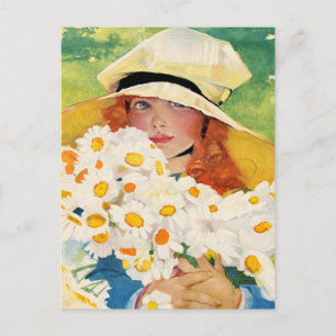 Postal Festiva Chica Vintage con Margaritas