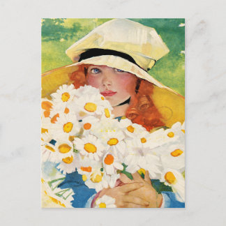 Postal Festiva Chica Vintage con Margaritas