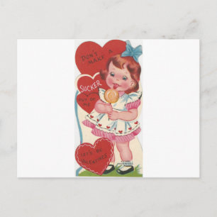 Postal Festiva Chica Vintage Con Sucker Valentine