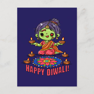 Postal Festiva Chica Zombi Adorable Celebrando Diwali