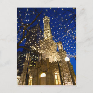 Postal Festiva Chicago, Illinois, torre de agua vieja con día de
