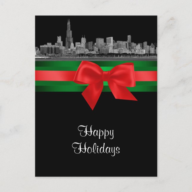 Postal Festiva Chicago Skyline Etched BW Christmas Holiday 2 (Anverso)