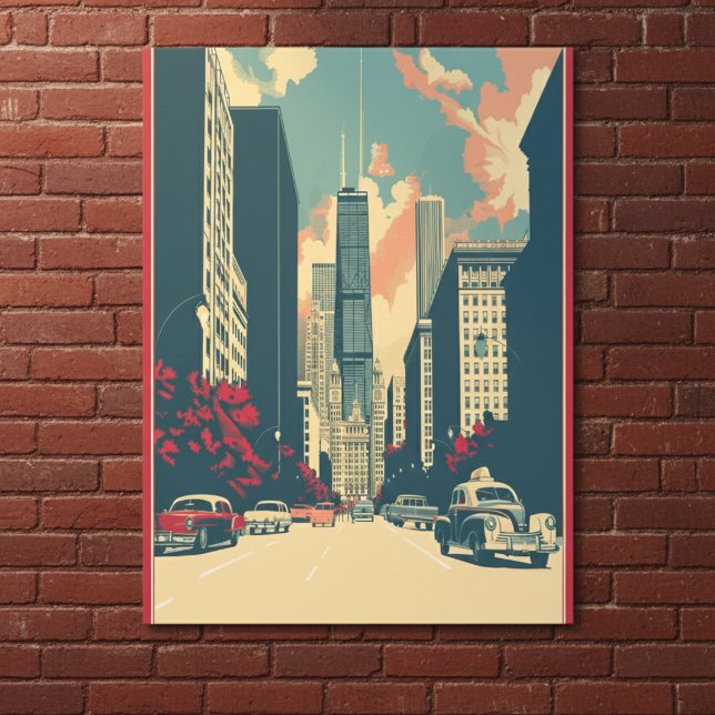 Postal Festiva Chicago Skyline Travel Postcard (Subido por el creador)