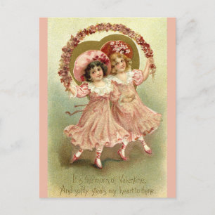 Postal Festiva Chicas con flores - San Valentín victoriano