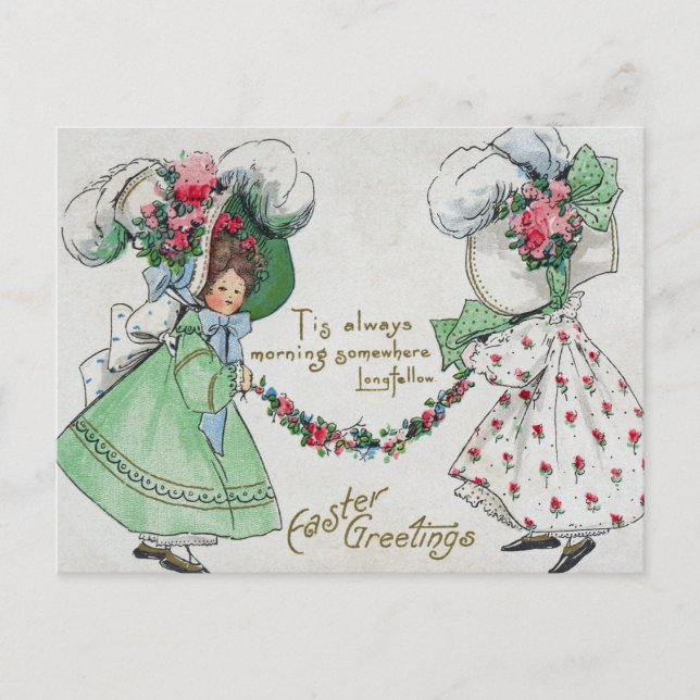 Postal Festiva Chicas de época vestidos con Gorras de Semana Sant (Anverso)