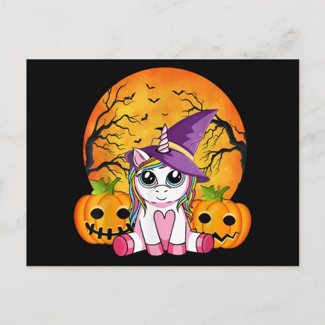 Postal Festiva Chicas de Halloween malhumorados unicornio Hallowe (Anverso)