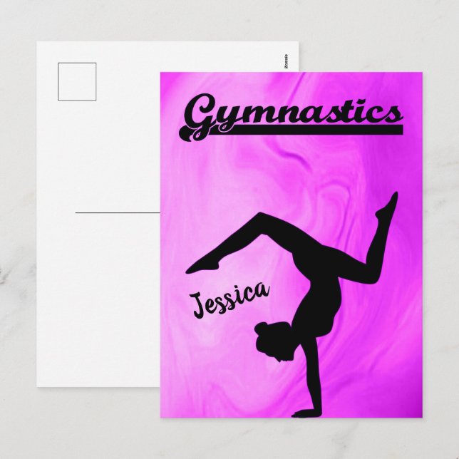 Postal Festiva Chicas Gimnasia Púrpura Swirl Personalizado (Anverso / Reverso)