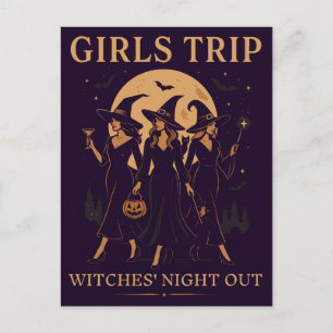 Postal Festiva Chicas recorren la noche de las brujas