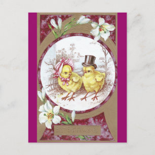 Postal Festiva Chick chica, Chico y Lilis de Pascua