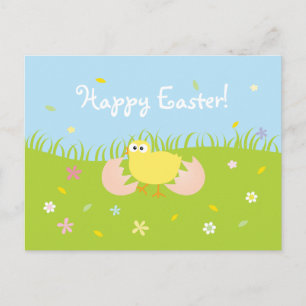 Postal Festiva Chick super lindo feliz de bebé de Pascua