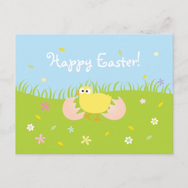 Postal Festiva Chick super lindo feliz de bebé de Pascua (Anverso)