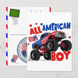 Postal Festiva Chico totalmente americano 4 de julio Día de la In