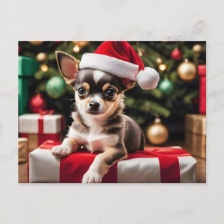 Postal Festiva Chihuahua Christmas Puppy