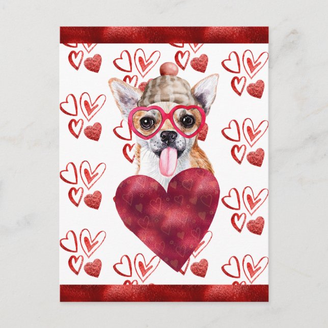 Postal Festiva Chihuahua Hearts Dog Lover Valentine Gift (Anverso)