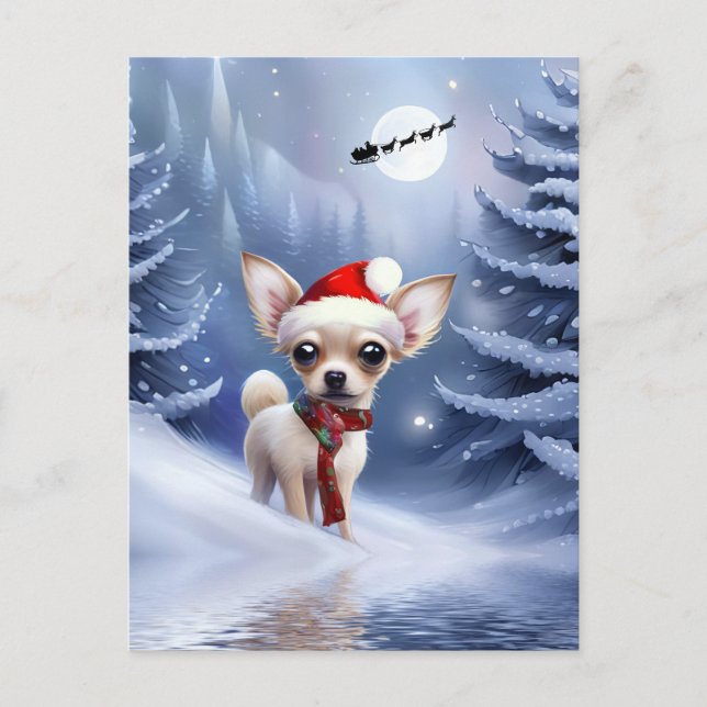 Postal Festiva Chihuahua, una cachorro de Navidades supercuitos (Anverso)