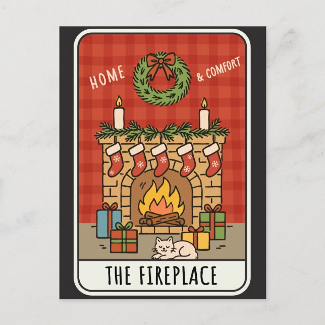 Postal Festiva Chimenea acogedora de Navidad, hogar y comodidad (Anverso)