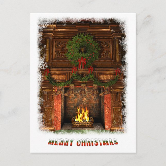 Postal Festiva Chimenea decorada para Navidades (Anverso)