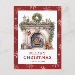 Postal Festiva Chimenea Navidades Wreath Garland Snowflake Red
