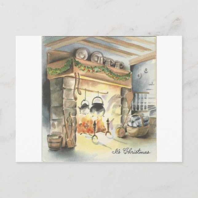 Postal Festiva Chimenea navideña vintage (Anverso)