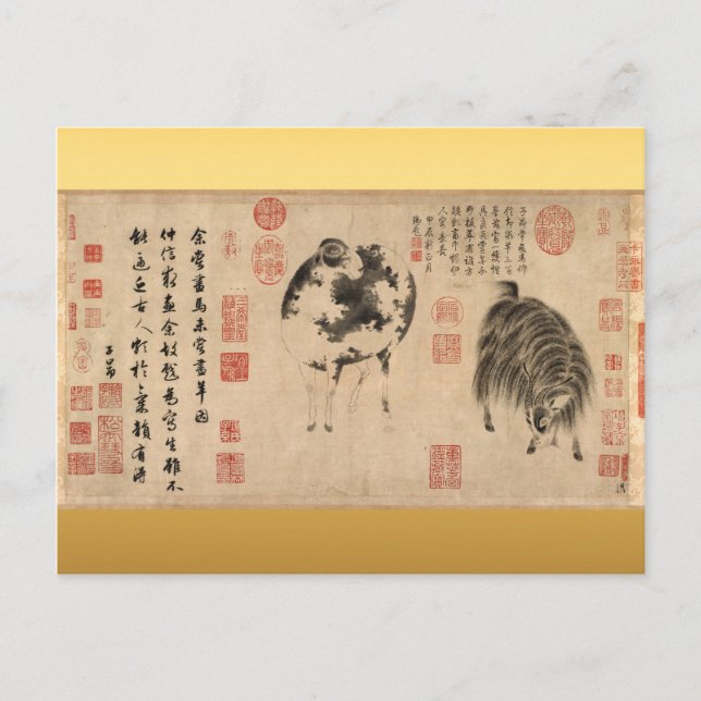 Postal Festiva Chino de oveja pintando Zodiac PC Año Nuevo (Anverso)