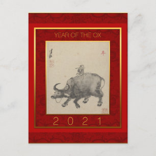 Postal Festiva Chino pintando Ox Año Nuevo 2021