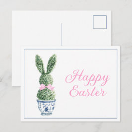 Postal Festiva Chinoiserie Azul y Blanco con Topiaria de Conejo