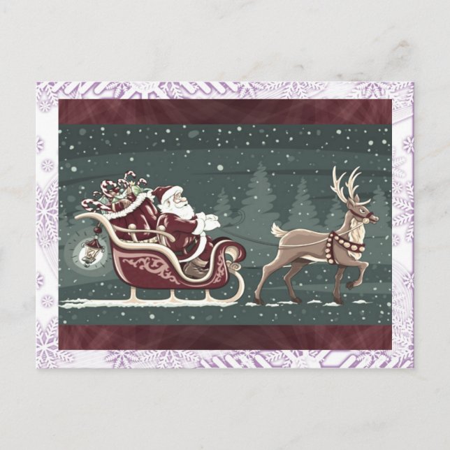 Postal Festiva Chirstmas de época Santa Claus con decoración eleg (Anverso)