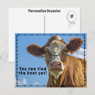 Postal Festiva Chiste divertido de matrimonio de vaca al estilo o