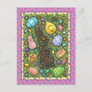 POSTAL FESTIVA CHOCOLATE BUNNY, CHICK, HUEVOS, JELLY BEANS