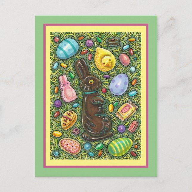 POSTAL FESTIVA CHOCOLATE BUNNY, CHICK, HUEVOS, JELLY BEANS (Anverso)