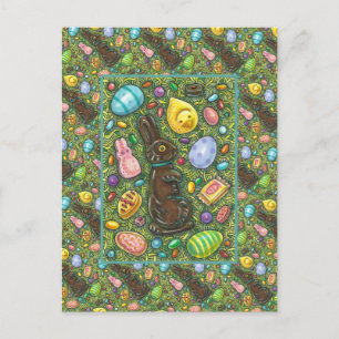POSTAL FESTIVA CHOCOLATE BUNNY, CHICK, HUEVOS, JELLY BEANS