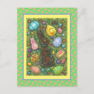 POSTAL FESTIVA CHOCOLATE BUNNY, CHICK, HUEVOS, JELLY BEANS