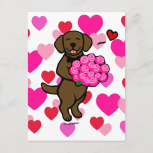 Postal Festiva Chocolate Lab El día de San Valentín de cachorro