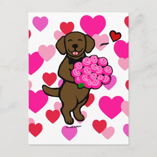 Postal Festiva Chocolate Lab El día de San Valentín de cachorro (Anverso)