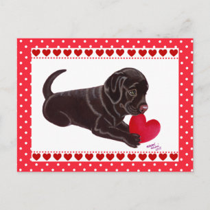 Postal Festiva Chocolate Lab El día de San Valentín de cachorro