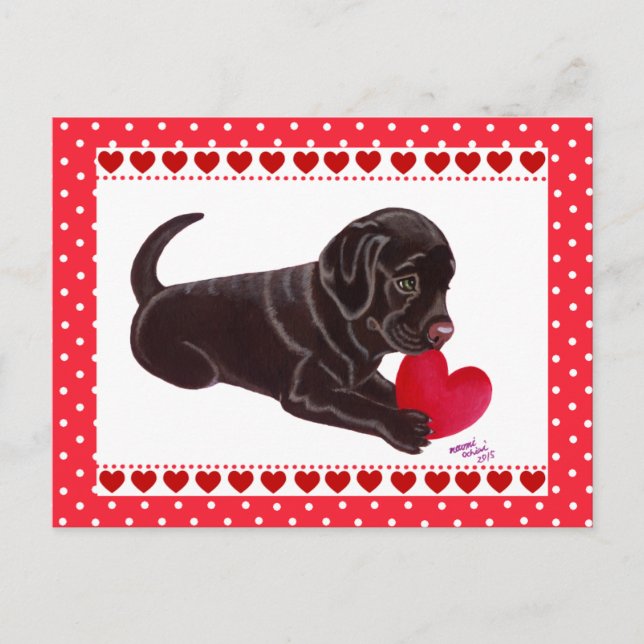 Postal Festiva Chocolate Lab El día de San Valentín de cachorro (Anverso)