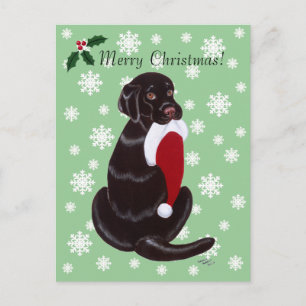 Postal Festiva Chocolate Labrador y Santa Hat Snowflake