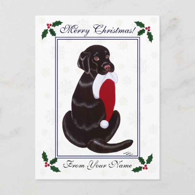 Postal Festiva Chocolate Labrador y Santa Hat Snowflake (Anverso)