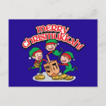 Postal Festiva Chrismukkah saludo con elfos y sueños<br><div class="desc">Añada estas divertidas tarjetas interreligiosas (Hanukkah y Navidades) a sus celebraciones de Chrismukkah este año. Si celebran juntos las fiestas, son un toque agradable. Este es nuestro diseño y no lo encontrarás en otra parte que en nuestra tienda. Chrismukkah es celebrado por la gente generalmente en familias con antecedentes judíos...</div>