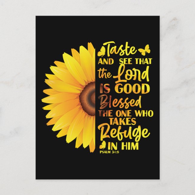 Postal Festiva Christian Bible Verse Psalm 34:8 Sunflower Flower (Anverso)