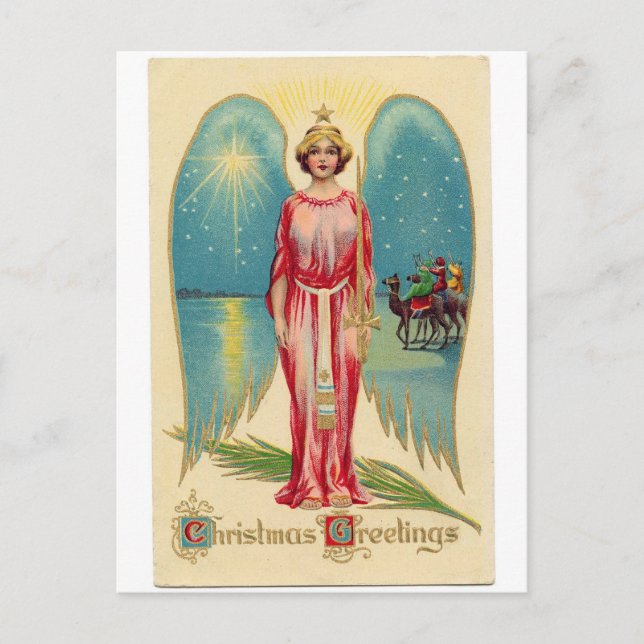 Postal Festiva Christmas angel with decorative wings (Anverso)