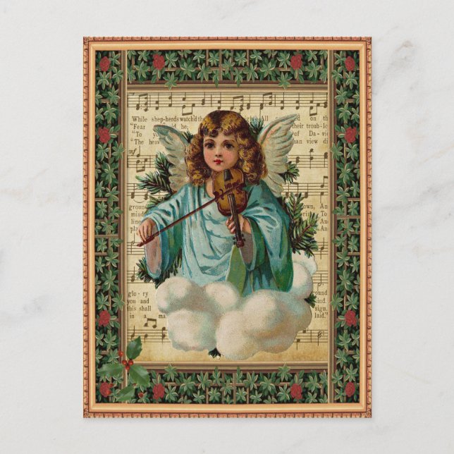 Postal Festiva Christmas Angel with Violin (Anverso)