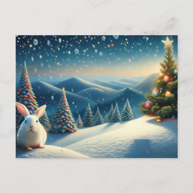 Postal Festiva Christmas Bunny with Decorated Christmas Tree (Anverso)