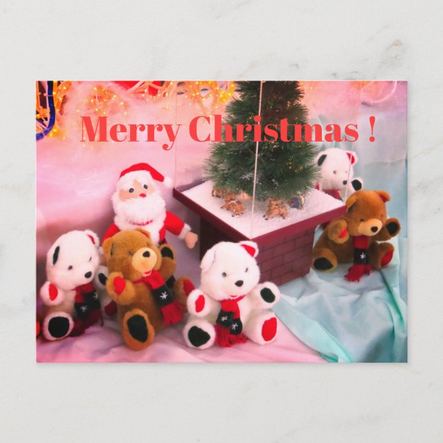 Postal Festiva Christmas card：Santa's stuffed & bear stuffed (Anverso)