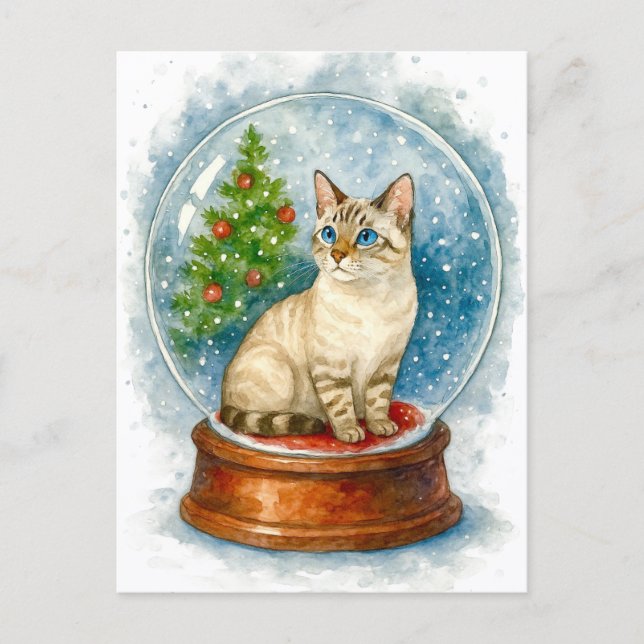 Postal Festiva Christmas Cat Snow Globe Postcard (Anverso)