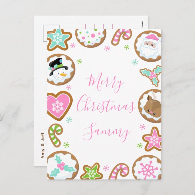 Postal Festiva Christmas Cookies Pink and Green Merry Christmas (Anverso / Reverso)