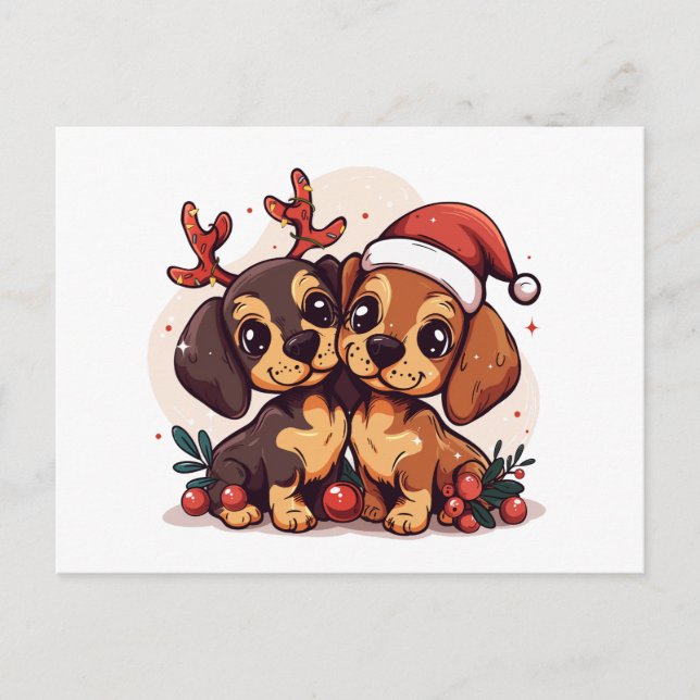 Postal Festiva Christmas Dachshund Dogs (Anverso)