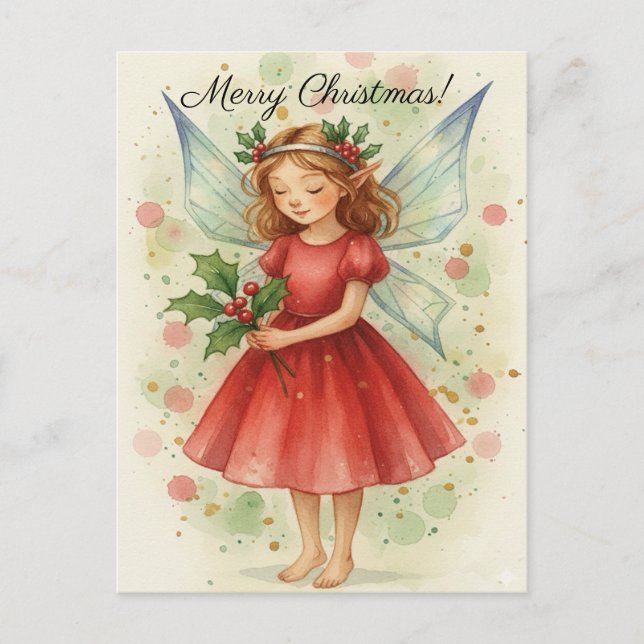 Postal Festiva Christmas Fairy Watercolor Art (Anverso)