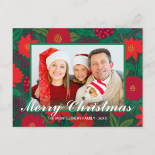 Postal Festiva Christmas Floral Red Poinsettia Green Family Photo